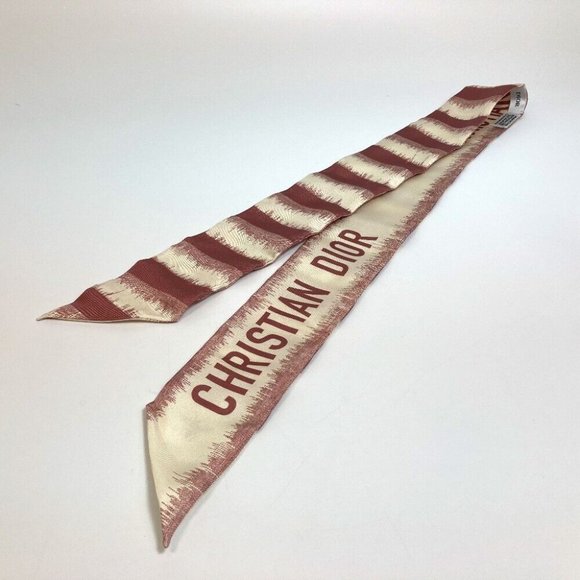 UNUSED DIOR Logo Mitsua Twilly Scarf silk Beige x Dusty Pink - Picture 12 of 12